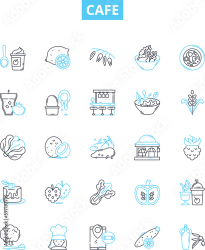 Cafe vector line icons set. Cafe, Coffee, Barista, Espresso, Latte, Cappuccino, Frappuccino illustration outline concept symbols and signs
