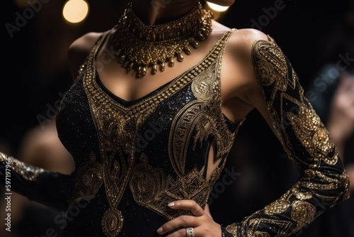 Fotografering belly dancer baladi style pretty shining black dress generative AI