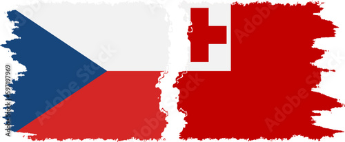 Tonga and Czech Republic grunge flags connection vector