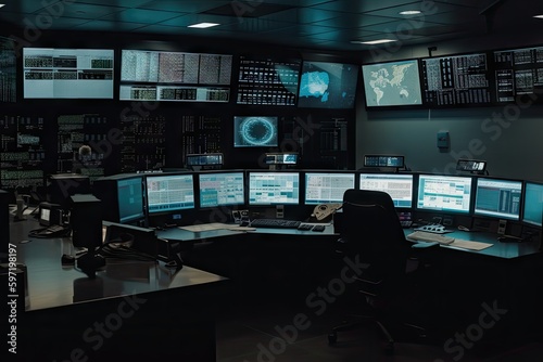 control room, filled with monitors and displays of various sensors, created with generative ai