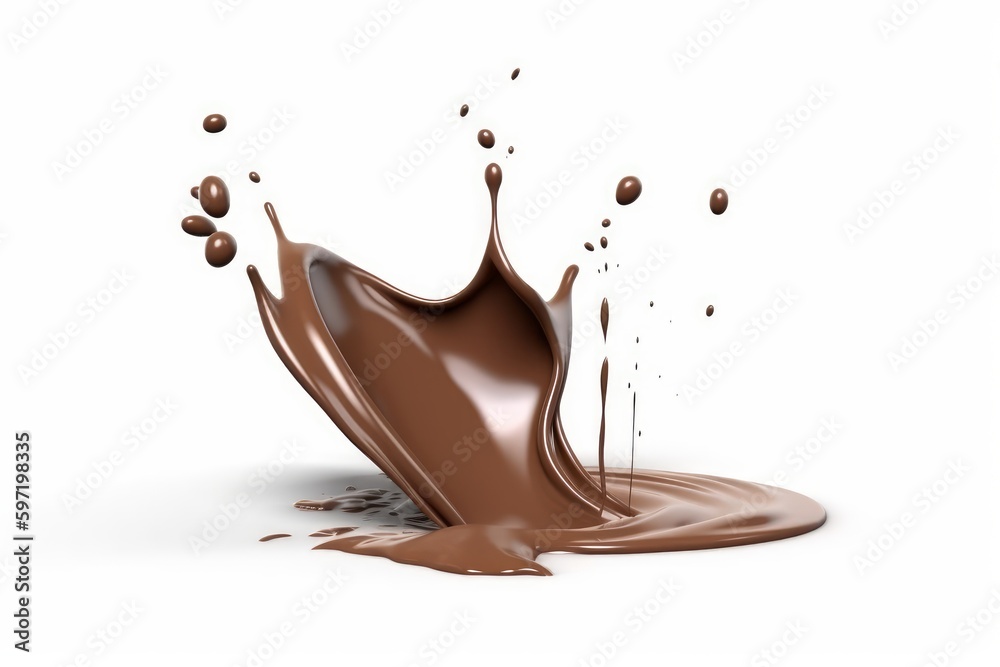 chocolate milk splash 3d on a white background generative AI - obrazy, fototapety, plakaty 