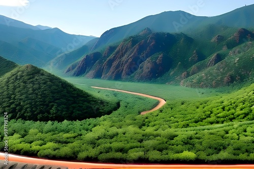 landscape with mountains and river