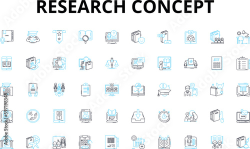 Research concept linear icons set. Experimentation, Methodology, Hypothesis, Data, Analysis, Statistics, Survey vector symbols and line concept signs. Observation,Sampling,Empirical illustration