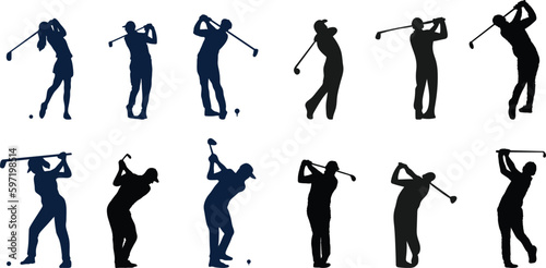 silhouettes of Vector art of silhouettes of women golfing in various poses