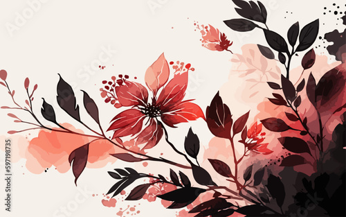Abstract art background vector. Luxury minimal style wallpaper with red. watercolor flower red and white watercolor flower art. watercolor gentle red flower and splash and white background.