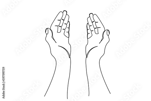 human person hands open palms help pray support line art