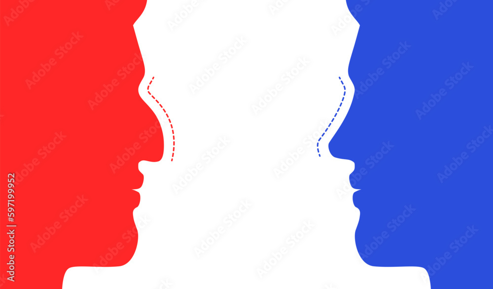 Man with crooked and straight nose. Nose rhinoplasty effect comparison