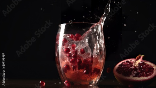 Pomegranate juice is poured into a glass filled with ice