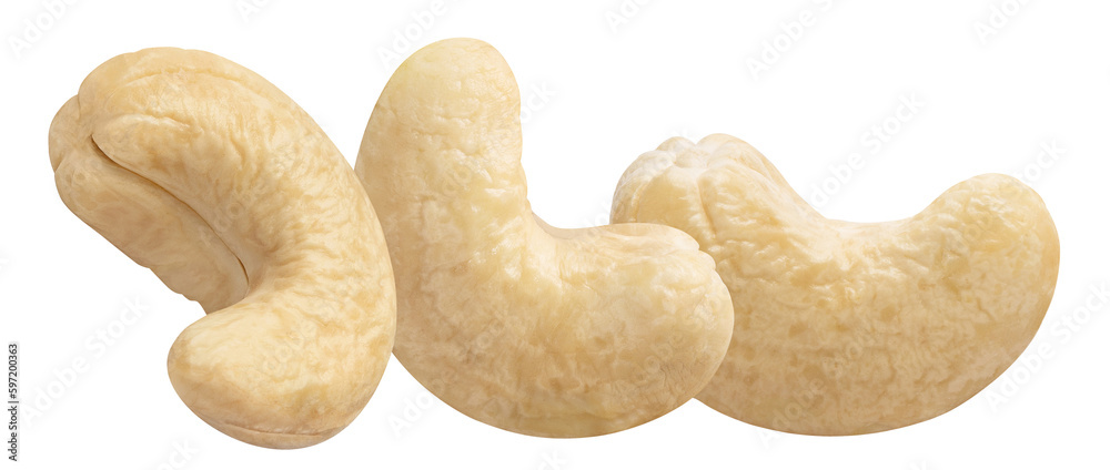 Three delicious cashew nuts cut out Three delicious cashew nuts cut out