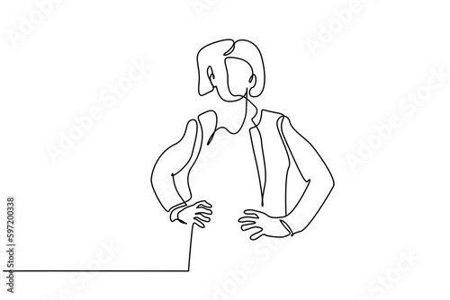 serious angry middle aged business woman line portrait concept