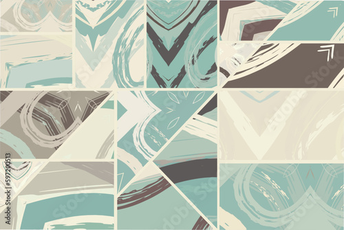 Abstract collage asymmetric pattern. Digital freehand art, grunge texture. Vector patchwork quilt background. Decorative elements, brush strokes ornament for flyer, poster, cover, textile fabric print