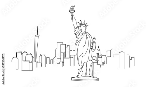 america new york city statue of liberty line simple minimalist art concept