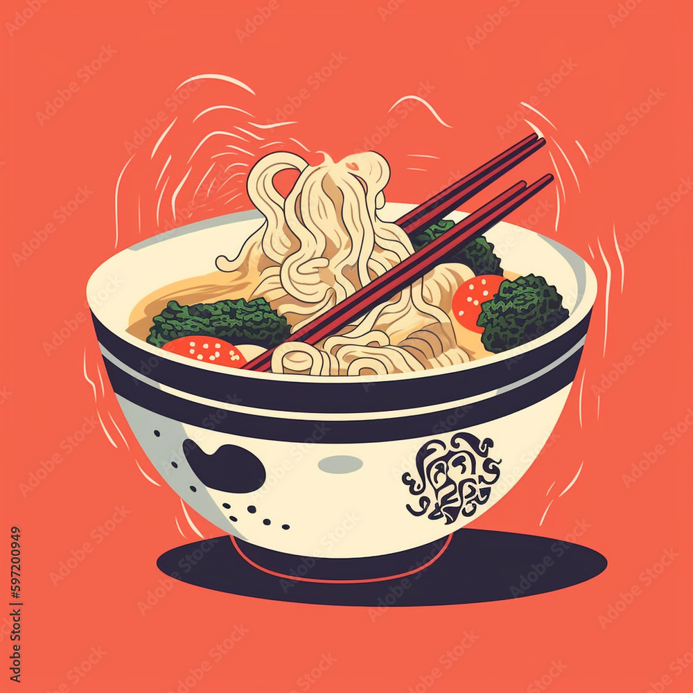 ภาพประกอบสต็อก Illustration of Japanese ramen with chopsticks in a bowl