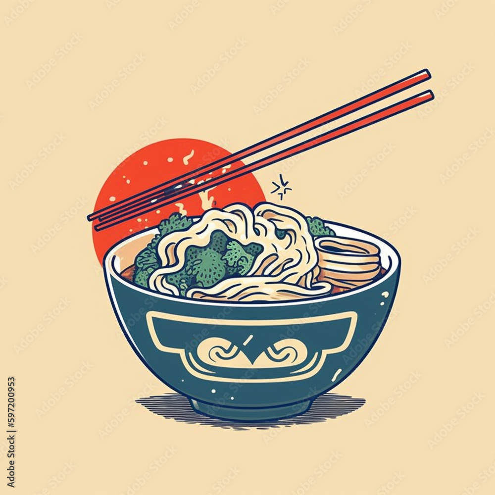 ภาพประกอบสต็อก Illustration of Japanese ramen with chopsticks in a bowl