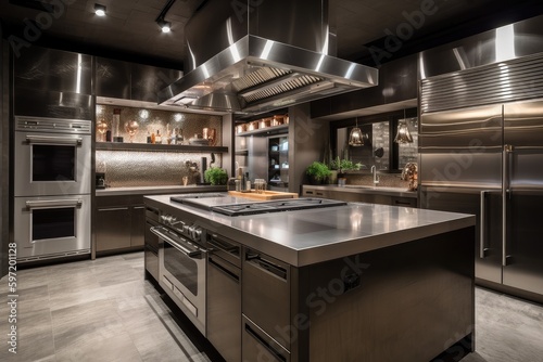 industrial home kitchen, with sleek and modern appliances and sleek countertops, created with generative ai