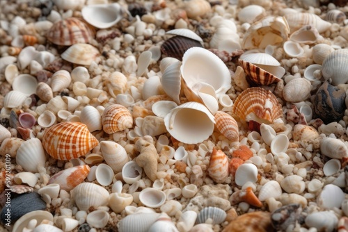 close-up of shells and other beach treasures  created with generative ai