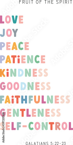 Fruit of the spirit design vector, baby poster, children design, Christian illustration, bible verse art