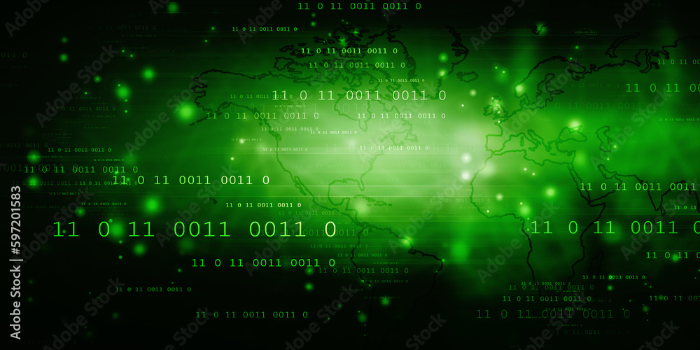 2d illustration abstract digital binary data on computer screen
