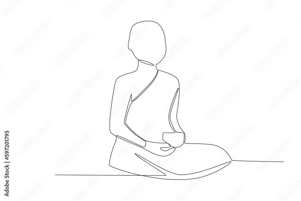 A monk sits in meditation. Monk one-line drawing A monk sits in meditation. Monk one-line drawing