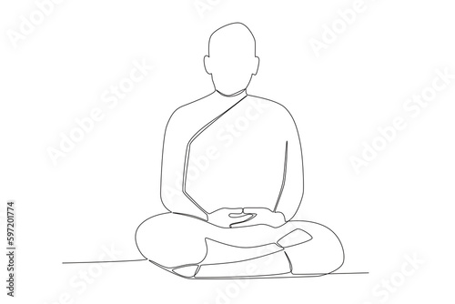 A monk focused on meditating. Monk one-line drawing