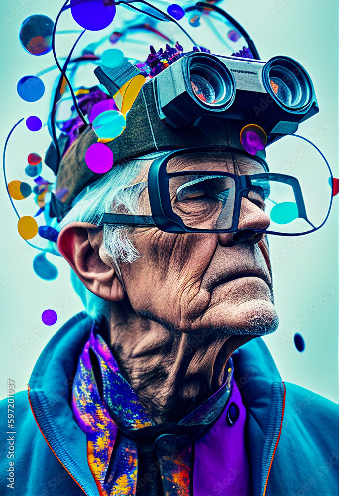 Surprised man in futuristic glasses. AI genarated Surprised man in futuristic glasses. AI genarated