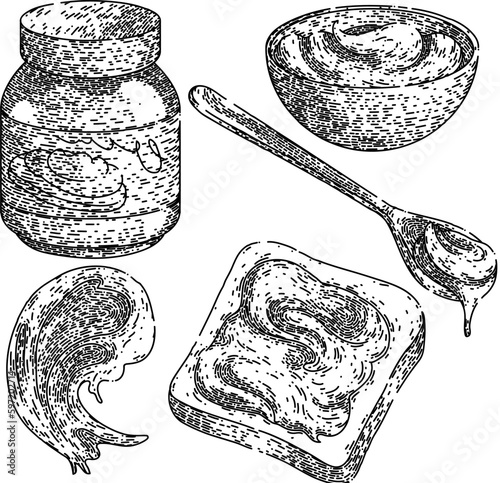 chocolate paste set sketch hand drawn vector