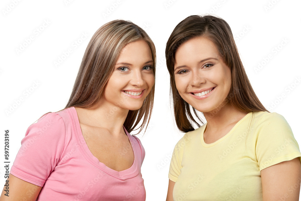 Portrait of Two Smiling Girlfriends , Sisters Portrait of Two Smiling Girlfriends , Sisters
