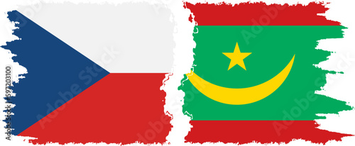 Mauritania and Czech Republic grunge flags connection vector