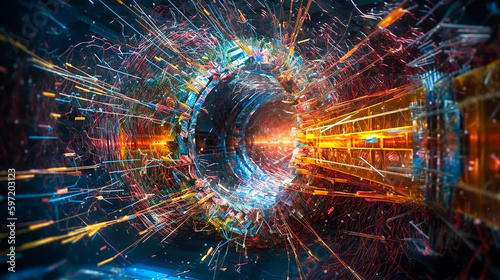 A graphic representation of the hadron collider. AI generativ. photo