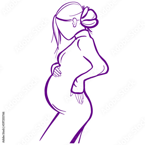woman silhouette. Minimalist illustration of a pregnant woman. A pregnant woman is drawn with lines. Illustration for postcard, notebook, poster, logo. 