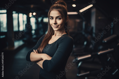 Young woman in a gym. AI
