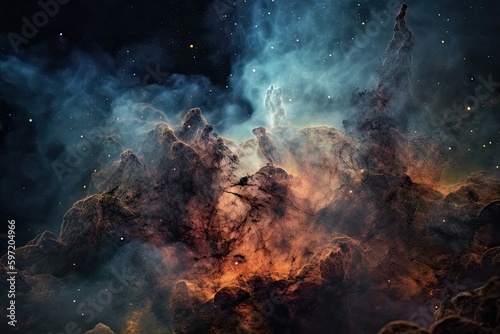 close-up of galaxy and nebula formations, with numerous stars and star clusters visible, created with generative ai