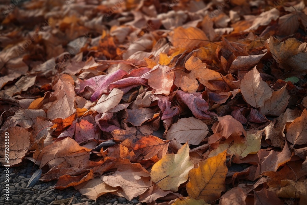 a pile of fallen leaves, with different shades and shapes visible, created with generative ai a pile of fallen leaves, with different shades and shapes visible, created with generative ai