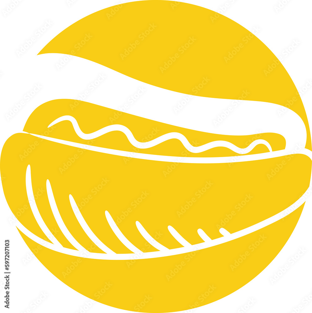 sausage in yellow circle button illustration sausage in yellow circle button illustration