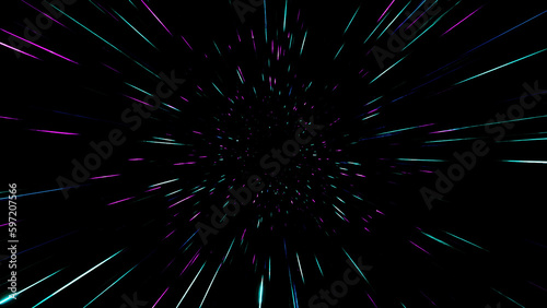 hyper space background of neon color lines