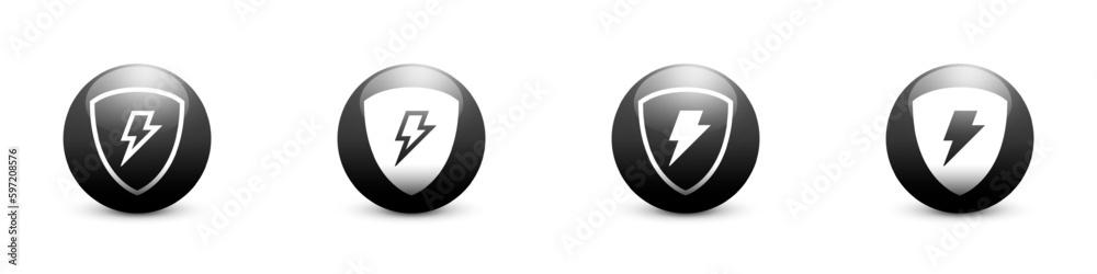 Lightning on shield icon. Shield and thunder bolt icon. Protect energy logo. Vector illustration. Lightning on shield icon. Shield and thunder bolt icon. Protect energy logo. Vector illustration.