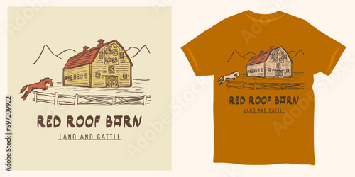 red roof wooden barn vintage logo illustration