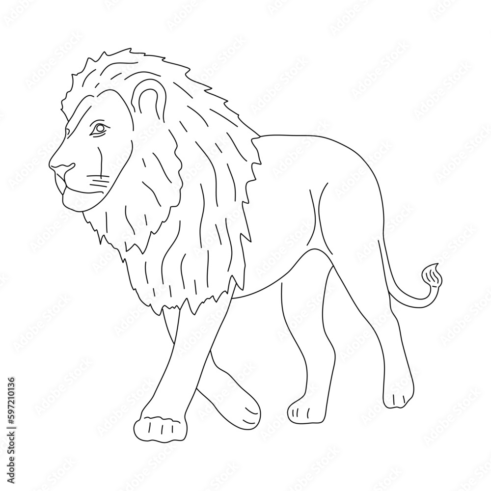 Obraz premium Lion in line art drawing style. Vector illustration.