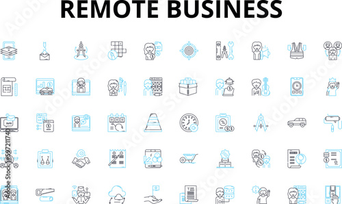 Remote business linear icons set. Telecommute, Virtual, Digital, Online, Remote, Distributed, Agile vector symbols and line concept signs. Mobile,Cloud,Freelance illustration