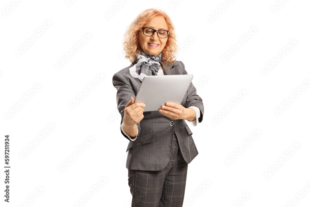 Professional woman looking at a digital tablet