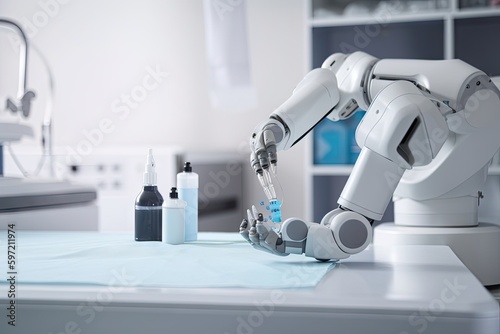 medical robot administering precise dose of medication to patient, created with generative ai