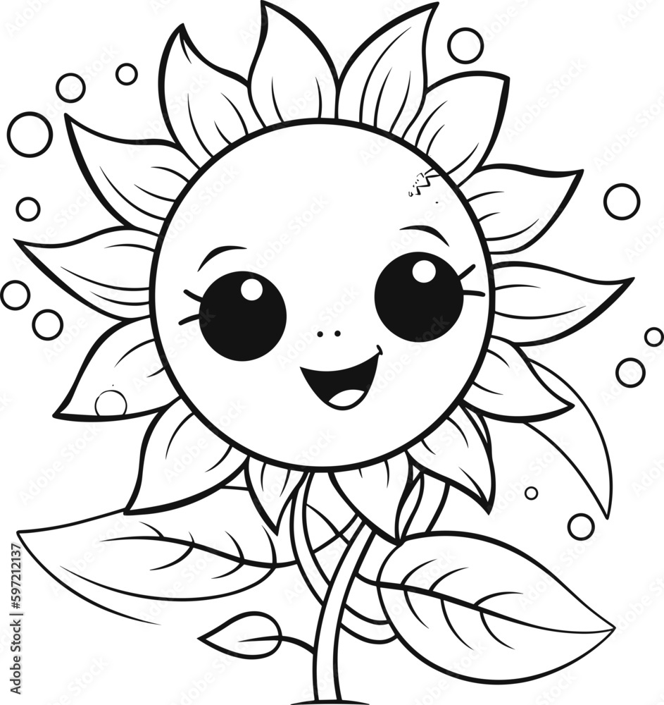 Fototapeta premium sunflower cute line drawing,floral line art single minimalist illustration