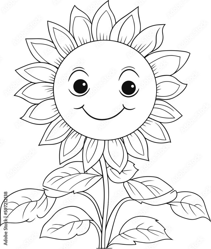 sunflower cute line drawing,floral line art single minimalist illustration