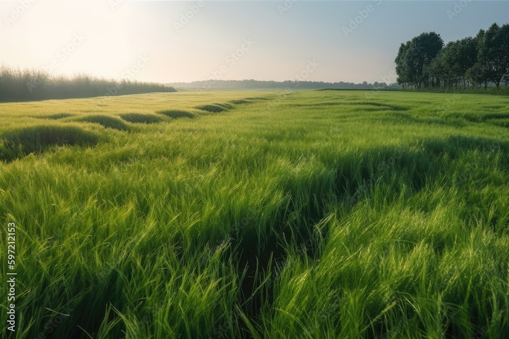 seamless grassland, with genetically modified plants providing nourishment and shelter for animals, created with generative ai