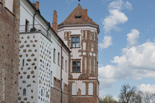 the restored tower of the medieval castle of Mir, Belarus