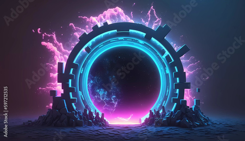 Fototapeta Naklejka Na Ścianę i Meble -  Space Gate. Wallpaper. neon light. generative AI