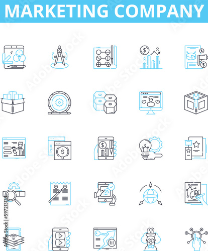 Marketing company vector line icons set. Marketing, Company, Advertising, Branding, Strategy, Campaigns, Consultancy illustration outline concept symbols and signs