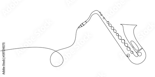 One Continuous line drawing musical instrument saxophone on white background. One line Saxophone, Music jazz instrument in minimal style. vector illustration.