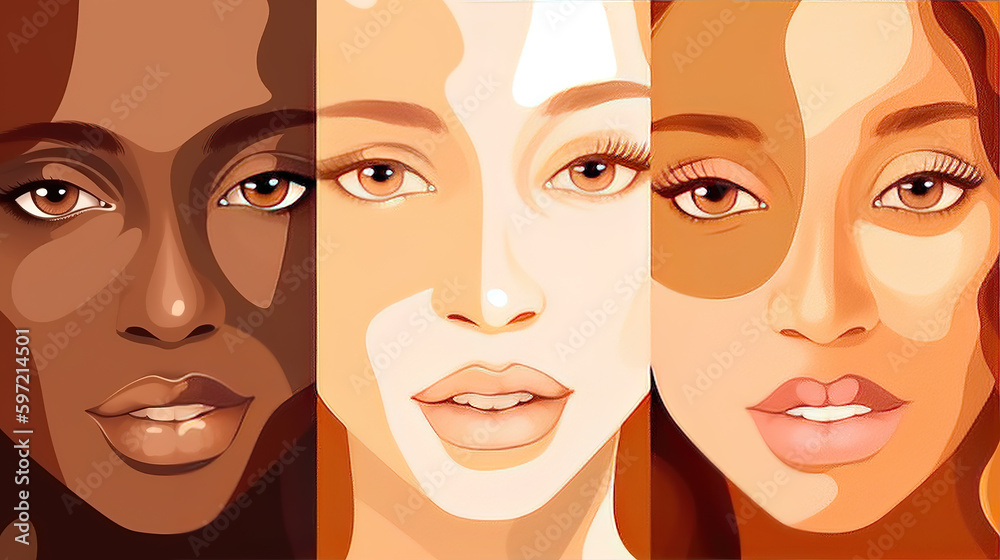 pattern illustratoin of women in different skin colors, generative ai technology
