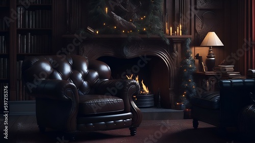 Santa's cozy library filled with books, Generative AI 